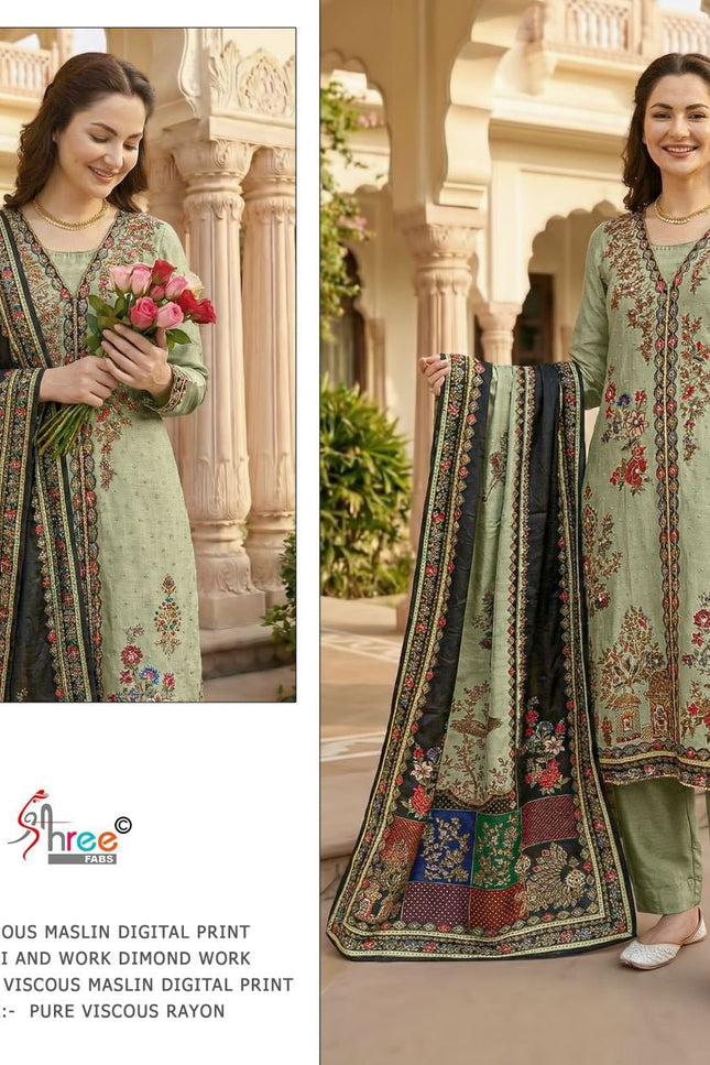 Pure Muslin Digital Print Suit Set with Aari & Handwork Dupatta - Rosepetals Luxe