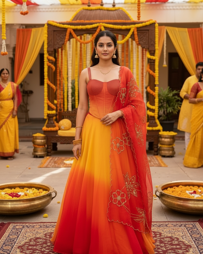 Pure Organza Digital Printed 8mtr Flair Lehenga With Designer Batwa Bag | Embroidery Sequence Work - Rosepetals Luxe