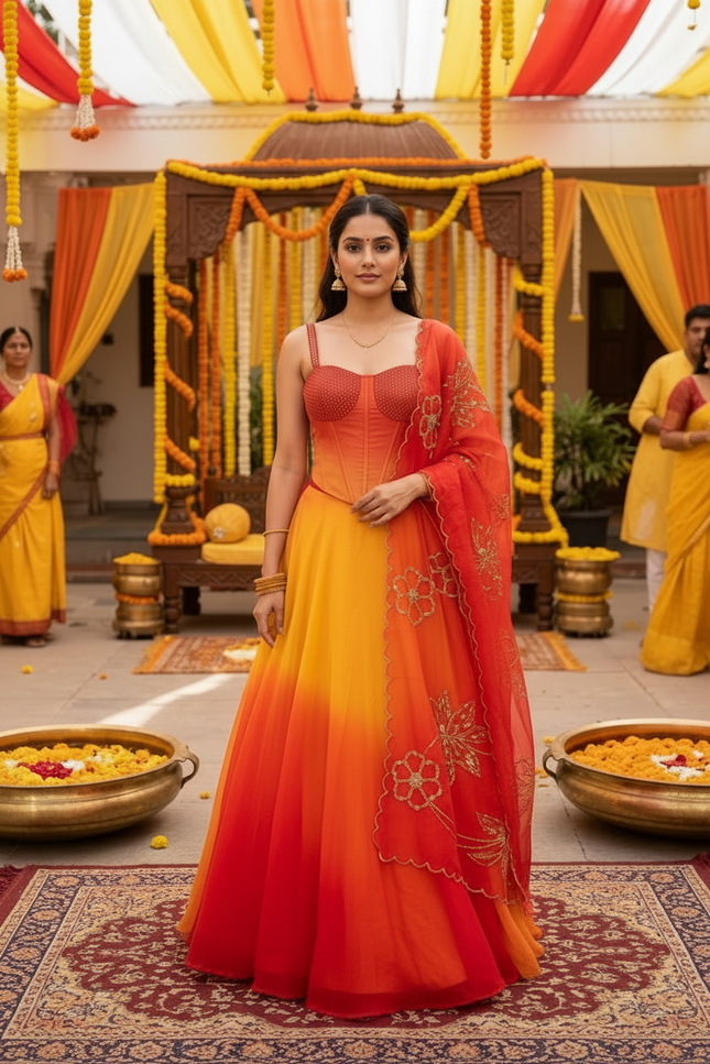 Pure Organza Digital Printed 8mtr Flair Lehenga With Designer Batwa Bag | Embroidery Sequence Work - Rosepetals Luxe