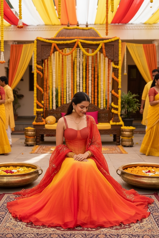 Pure Organza Digital Printed 8mtr Flair Lehenga With Designer Batwa Bag | Embroidery Sequence Work - Rosepetals Luxe