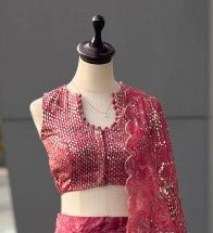 Pure Organza Lehenga Set | Sequin Embroidery | Fully Stitched Blouse, Dupatta & Designer Batwa Bag - Rosepetals Luxe