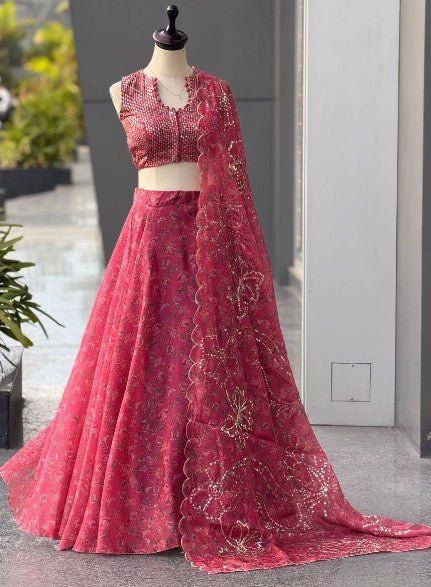 Pure Organza Lehenga Set | Sequin Embroidery | Fully Stitched Blouse, Dupatta & Designer Batwa Bag - Rosepetals Luxe