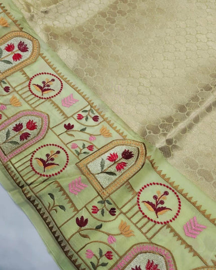 Pure Organza Saree | Brocade Weaving & Multi-Color Embroidery Border | Dual-Tone Pallu - Rosepetals Luxe