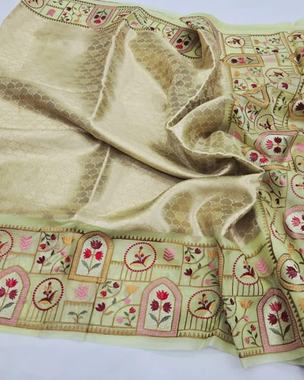 Pure Organza Saree | Brocade Weaving & Multi-Color Embroidery Border | Dual-Tone Pallu - Rosepetals Luxe
