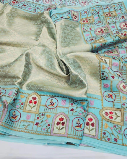 Pure Organza Saree | Brocade Weaving & Multi-Color Embroidery Border | Dual-Tone Pallu - Rosepetals Luxe
