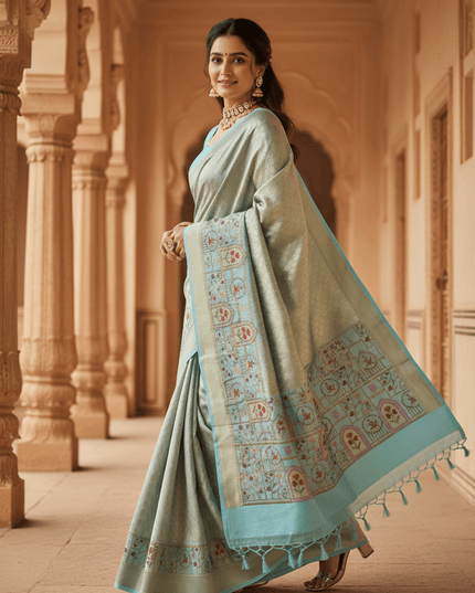 Pure Organza Saree | Brocade Weaving & Multi-Color Embroidery Border | Dual-Tone Pallu - Rosepetals Luxe