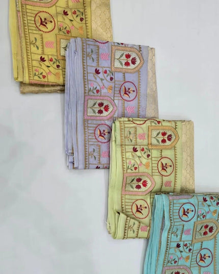Pure Organza Saree | Brocade Weaving & Multi-Color Embroidery Border | Dual-Tone Pallu - Rosepetals Luxe