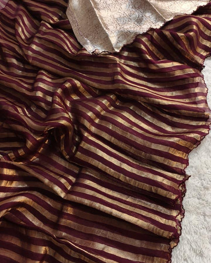 Pure Organza Tissue Reshami Zari Silk Saree | Scallop Border | Banarasi | Rosepetals Luxe - Rosepetals Luxe