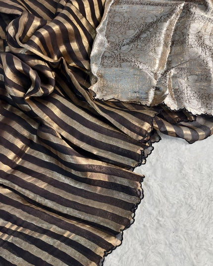 Pure Organza Tissue Reshami Zari Silk Saree | Scallop Border | Banarasi | Rosepetals Luxe - Rosepetals Luxe