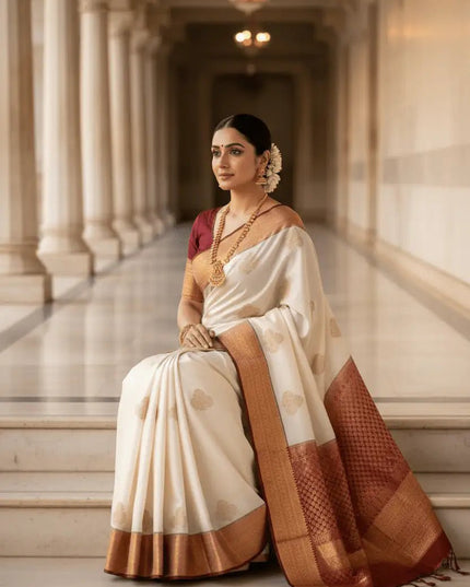 Pure Silk Kanchipuram Handloom Saree | Bridal Butta Weave | Silk Mark Tag - Rosepetals Luxe