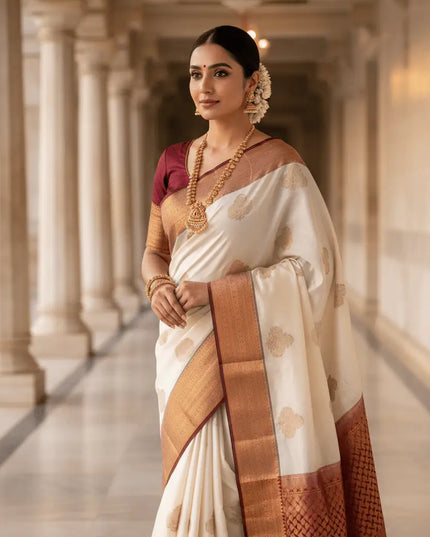 Pure Silk Kanchipuram Handloom Saree | Bridal Butta Weave | Silk Mark Tag - Rosepetals Luxe