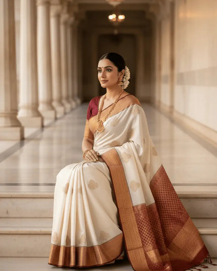 Pure Silk Kanchipuram Handloom Saree | Bridal Butta Weave | Silk Mark Tag - Rosepetals Luxe