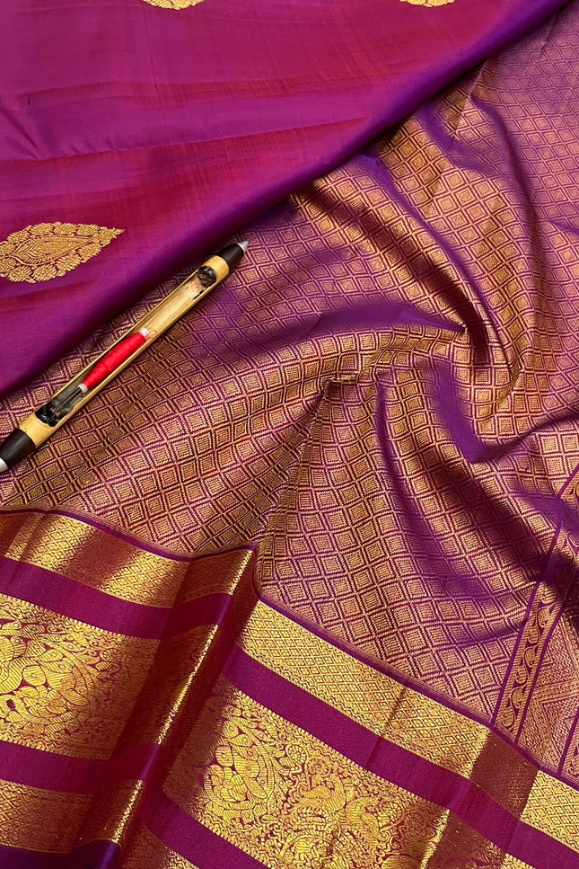Purple Kanchipuram Pure Silk Saree with Butta Motifs - Rosepetals Luxe