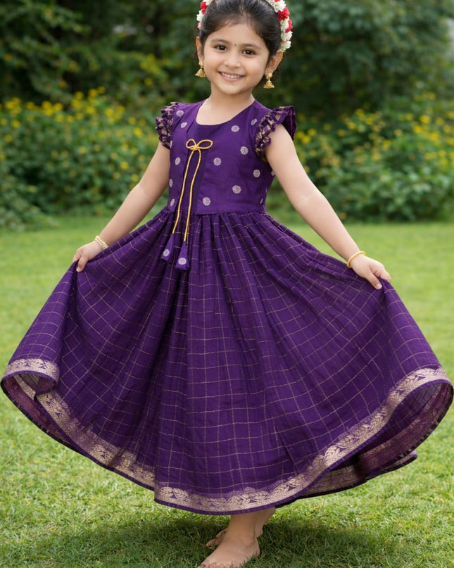 Purple Koti Gown | Kids Pure Viscose Georgette Hand Dyed - Rosepetals Luxe
