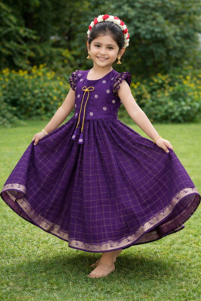 Purple Koti Gown | Kids Pure Viscose Georgette Hand Dyed - Rosepetals Luxe