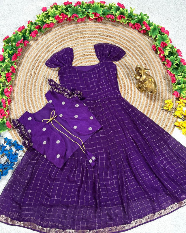 Purple Koti Gown | Kids Pure Viscose Georgette Hand Dyed - Rosepetals Luxe