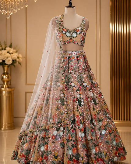 Rainbow Sequin Net Lehenga Choli Set - Rosepetals Luxe