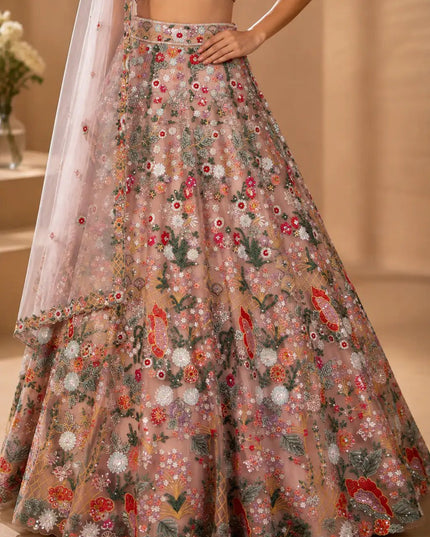 Rainbow Sequin Net Lehenga Choli Set - Rosepetals Luxe
