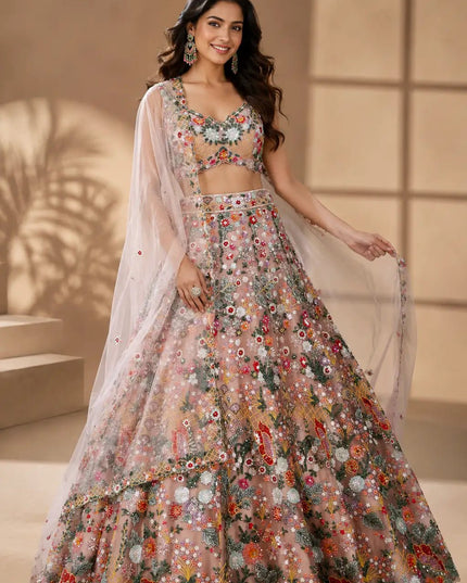 Rainbow Sequin Net Lehenga Choli Set - Rosepetals Luxe