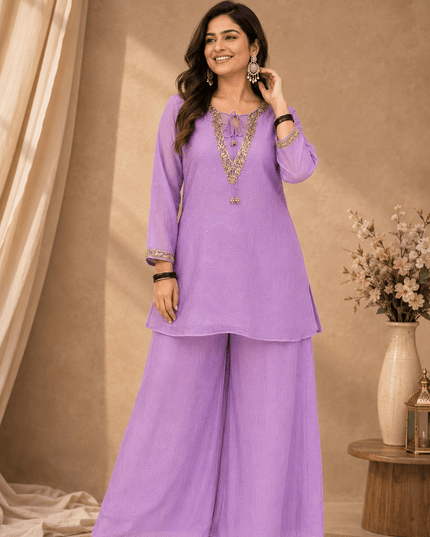 Rakshabandhan Sequins Zari Work Kurti Koti Palazzo Set With Blouse | Festive Co-Ord - Rosepetals Luxe