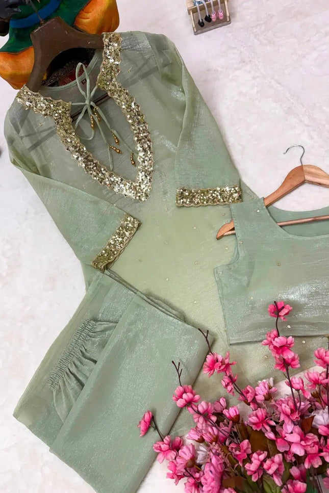 Rakshabandhan Sequins Zari Work Kurti Koti Palazzo Set With Blouse | Festive Co-Ord - Rosepetals Luxe