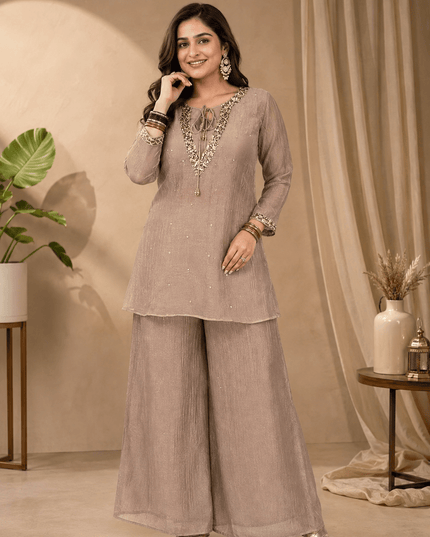 Rakshabandhan Sequins Zari Work Kurti Koti Palazzo Set With Blouse | Festive Co-Ord - Rosepetals Luxe