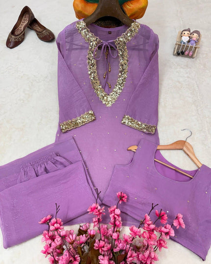 Rakshabandhan Sequins Zari Work Kurti Koti Palazzo Set With Blouse | Festive Co-Ord - Rosepetals Luxe