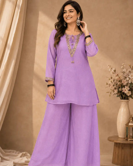Rakshabandhan Sequins Zari Work Kurti Koti Palazzo Set With Blouse | Festive Co-Ord - Rosepetals Luxe