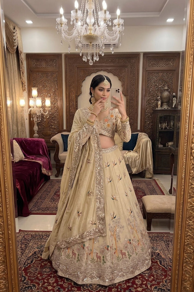 Rangoli Silk Lehenga Choli Set | Cutwork Dori & Sequin Embroidery | Semi-Stitched - Rosepetals Luxe