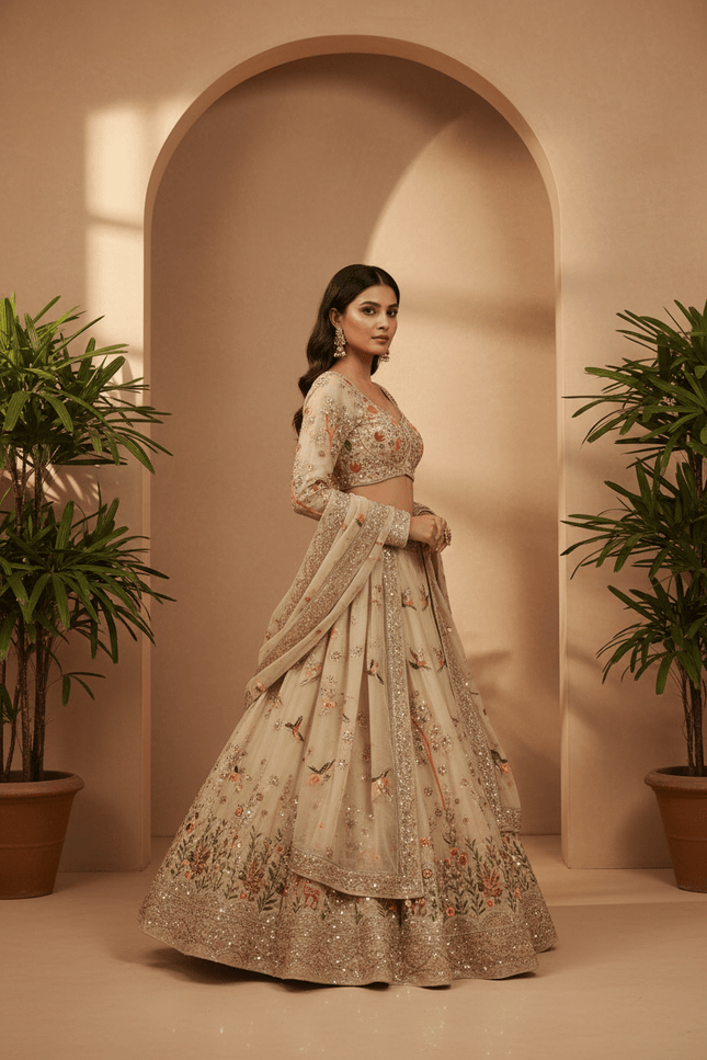 Rangoli Silk Lehenga Choli Set | Cutwork Dori & Sequin Embroidery | Semi-Stitched - Rosepetals Luxe