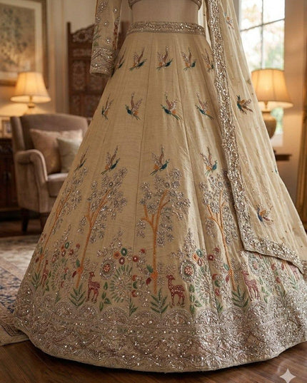 Rangoli Silk Lehenga Choli Set | Cutwork Dori & Sequin Embroidery | Semi-Stitched - Rosepetals Luxe