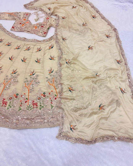Rangoli Silk Lehenga Choli Set | Cutwork Dori & Sequin Embroidery | Semi-Stitched - Rosepetals Luxe