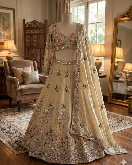 Rangoli Silk Lehenga Choli Set | Cutwork Dori & Sequin Embroidery | Semi-Stitched - Rosepetals Luxe
