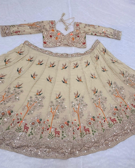 Rangoli Silk Lehenga Choli Set | Cutwork Dori & Sequin Embroidery | Semi-Stitched - Rosepetals Luxe
