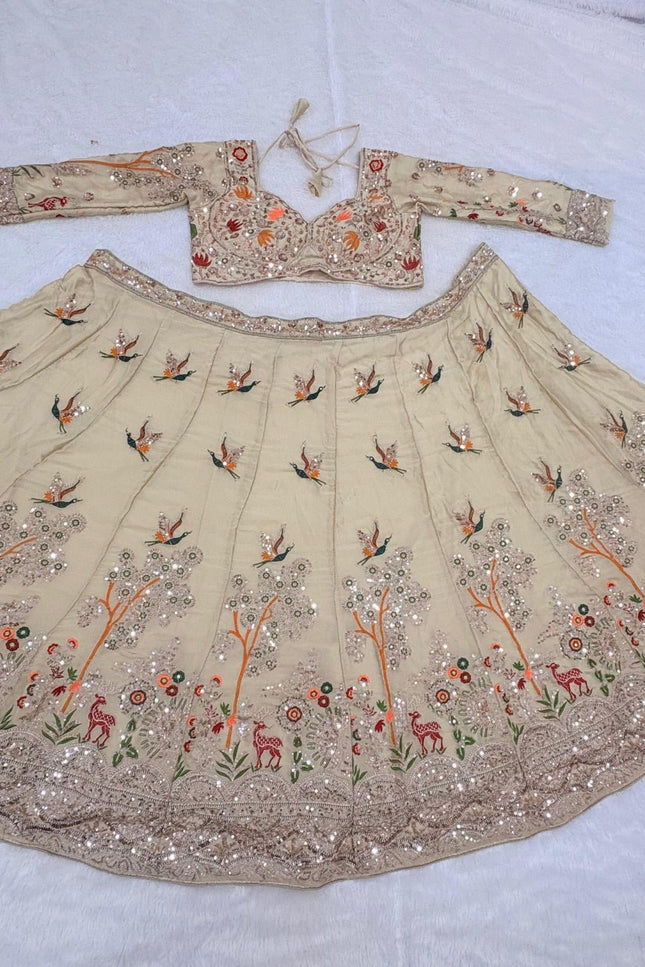 Rangoli Silk Lehenga Choli Set | Cutwork Dori & Sequin Embroidery | Semi-Stitched - Rosepetals Luxe