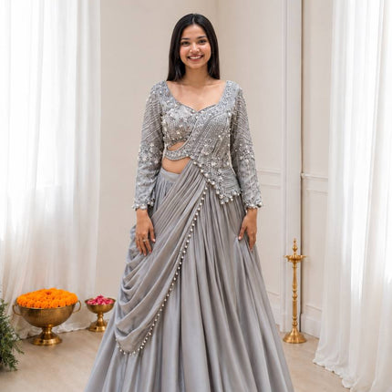 Rangoli Silk Lehenga Choli Set with Dupatta | Embroidery & Sequins Work - Rosepetals Luxe