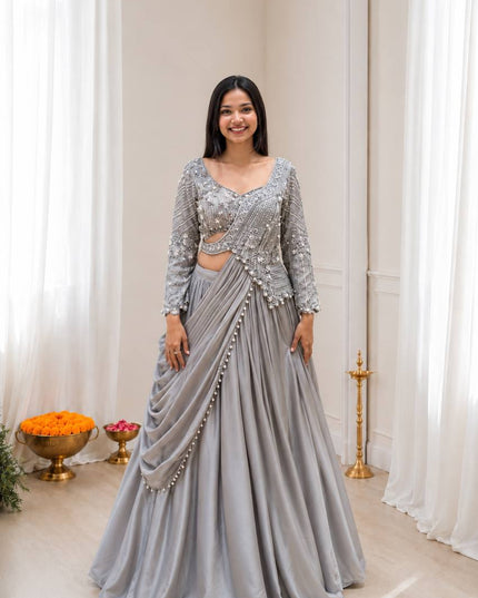 Rangoli Silk Lehenga Choli Set with Dupatta | Embroidery & Sequins Work - Rosepetals Luxe