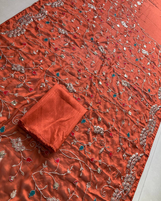 Rangoli Silk Saree with C - Pallu Embroidery Border | Elegant Party Wear Saree - Rosepetals Luxe