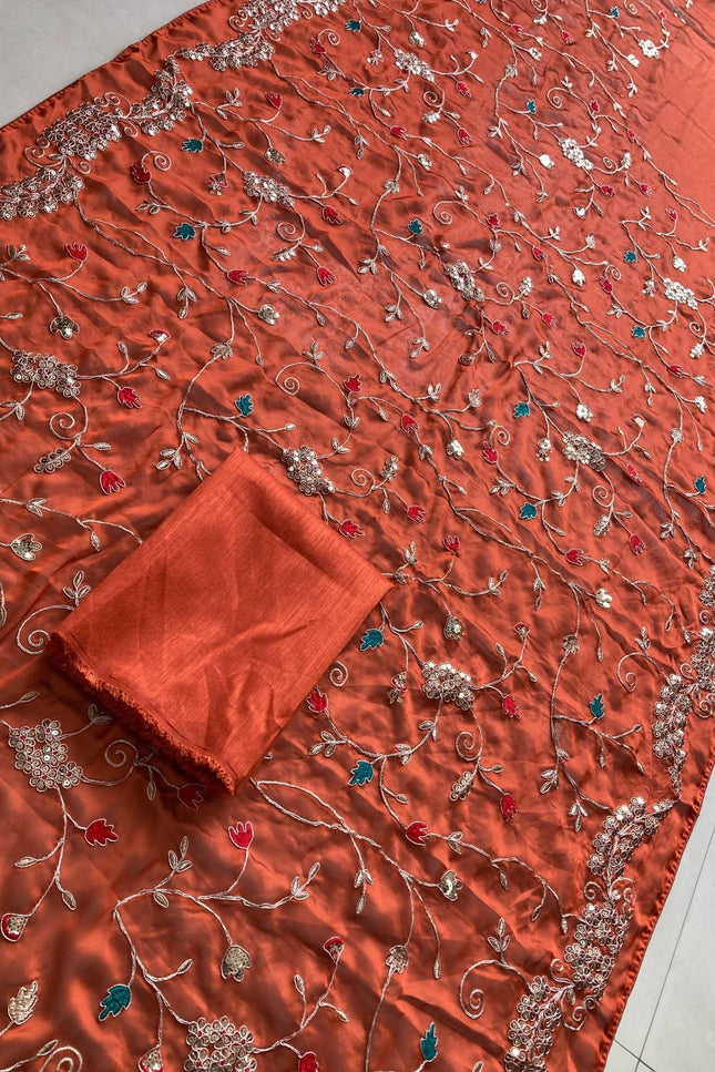 Rangoli Silk Saree with C - Pallu Embroidery Border | Elegant Party Wear Saree - Rosepetals Luxe