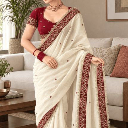 Rangoli Silk Sequin Border Saree with Stitched Contrast Blouse - Rosepetals Luxe