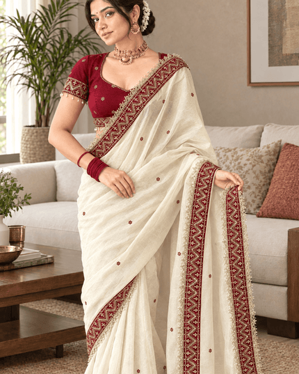 Rangoli Silk Sequin Border Saree with Stitched Contrast Blouse - Rosepetals Luxe