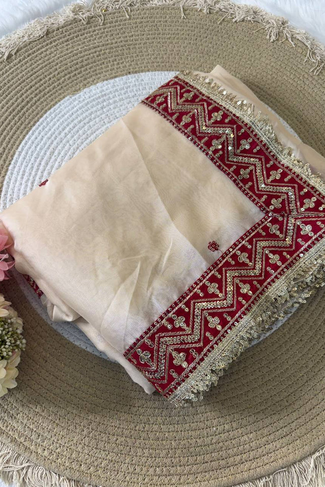 Rangoli Silk Sequin Border Saree with Stitched Contrast Blouse - Rosepetals Luxe