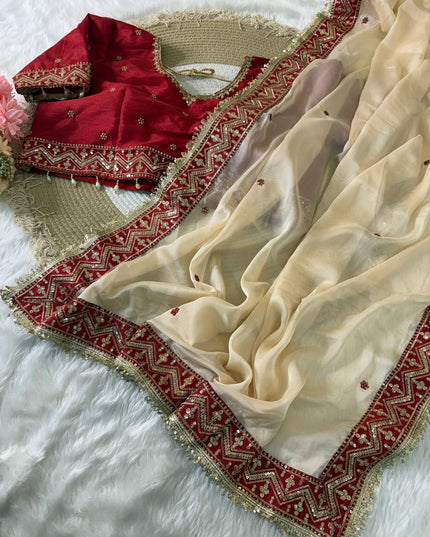 Rangoli Silk Sequin Border Saree with Stitched Contrast Blouse - Rosepetals Luxe