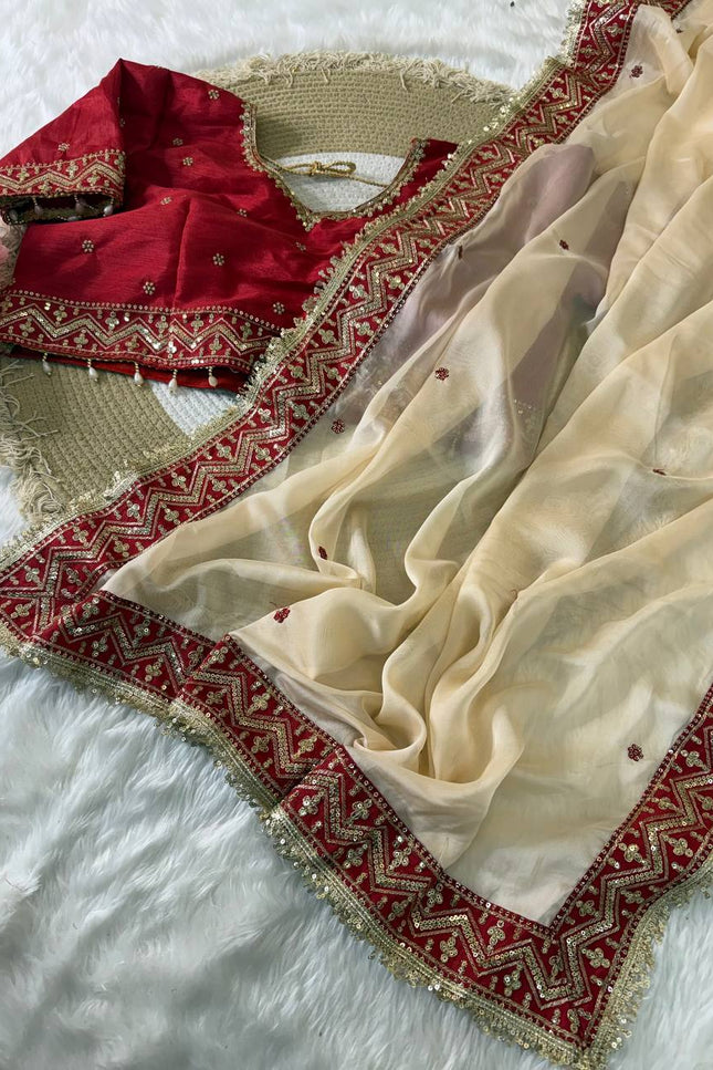 Rangoli Silk Sequin Border Saree with Stitched Contrast Blouse - Rosepetals Luxe