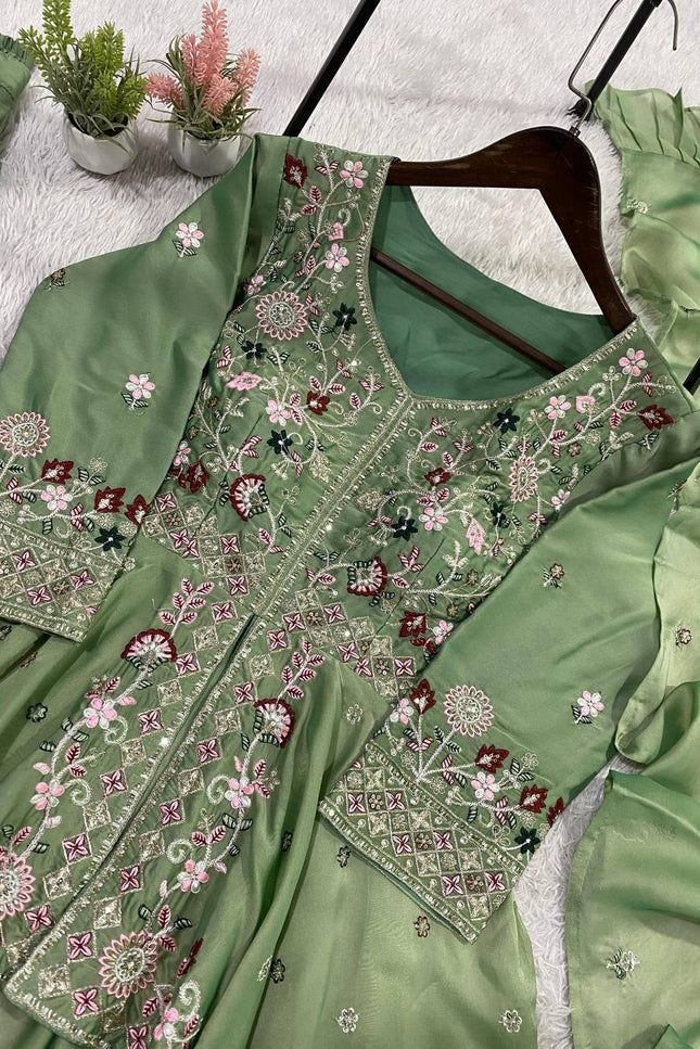 Rangoli Silk Sharara Set | Sequence Embroidery | 3-Piece Festive Suit | Ready to Wear - Rosepetals Luxe