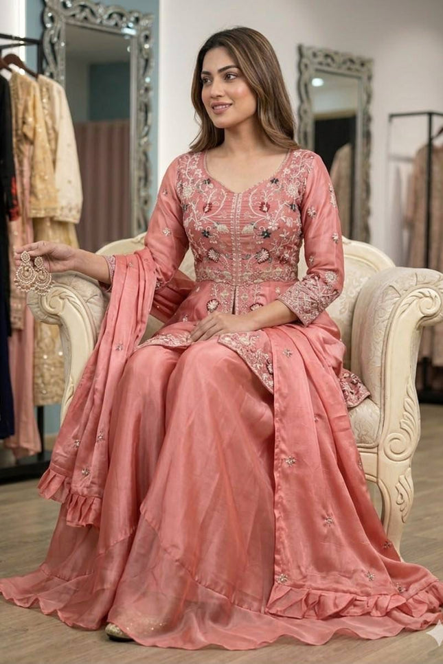 Rangoli Silk Sharara Set | Sequence Embroidery | 3-Piece Festive Suit | Ready to Wear - Rosepetals Luxe