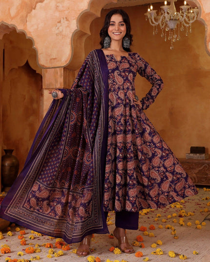 Rayon Blend Top, Bottom & Chanderi Cotton Dupatta Set - Rosepetals Luxe