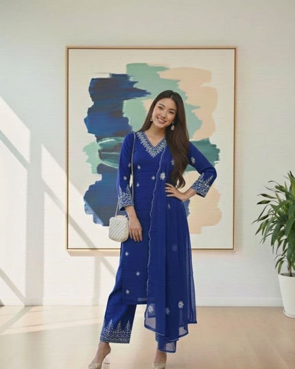 Rayon Cotton Kurta & Bottom Set | Simple Minimal Style With Embroidery Work - Rosepetals Luxe