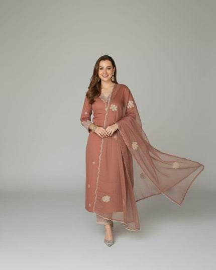 Rayon Cotton Kurta & Bottom Set | Simple Minimal Style With Embroidery Work - Rosepetals Luxe