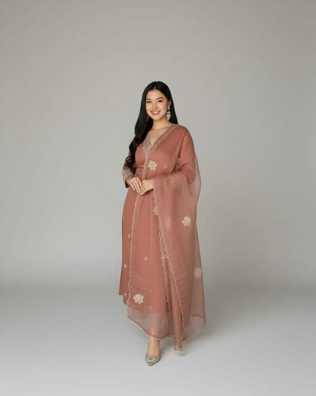 Rayon Cotton Kurta & Bottom Set | Simple Minimal Style With Embroidery Work - Rosepetals Luxe
